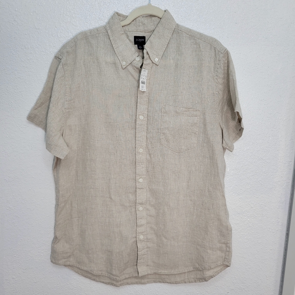J Crew Short-sleeve linen-blend shirt AL188 Size L Beige NWT - Picture 2 of 5